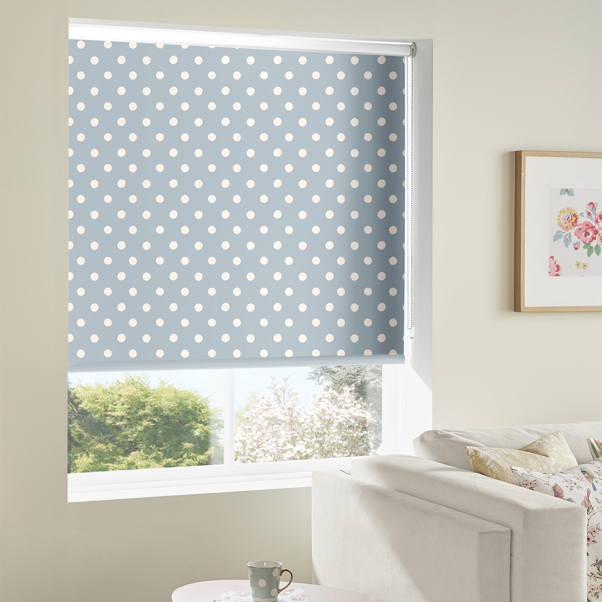 Product photograph of Cath Kidston Button Spot Blue Roller Blind from Choice Furniture Superstore.